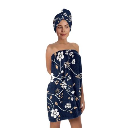 Dámský saunový kilt a turbánek – květinový motiv