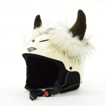 Nalepovací ozdoba na lyžařskou helmu – hnědé rožky s bílým chlupatým efektem