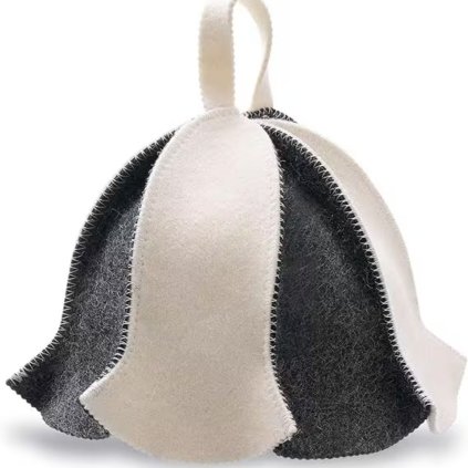 Plstěná čepice do sauny – Design Květ, šedo-bílá