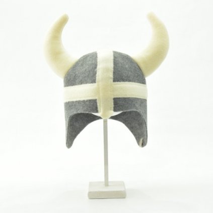 Woolnil Saunová čepice VIKING – šedá s rohy, polyester filc