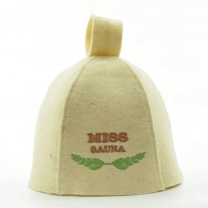 Vlněná čepice do sauny, zvonek s výšivkou Miss sauna (1)