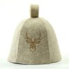 Saunová čepice krémový zvonek – 100 % vlna, motiv Jelen