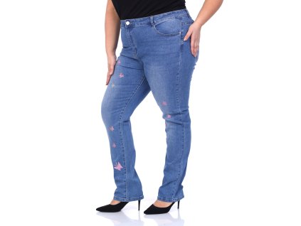 Džínové kalhoty s třpytivou motýlkovou aplikací