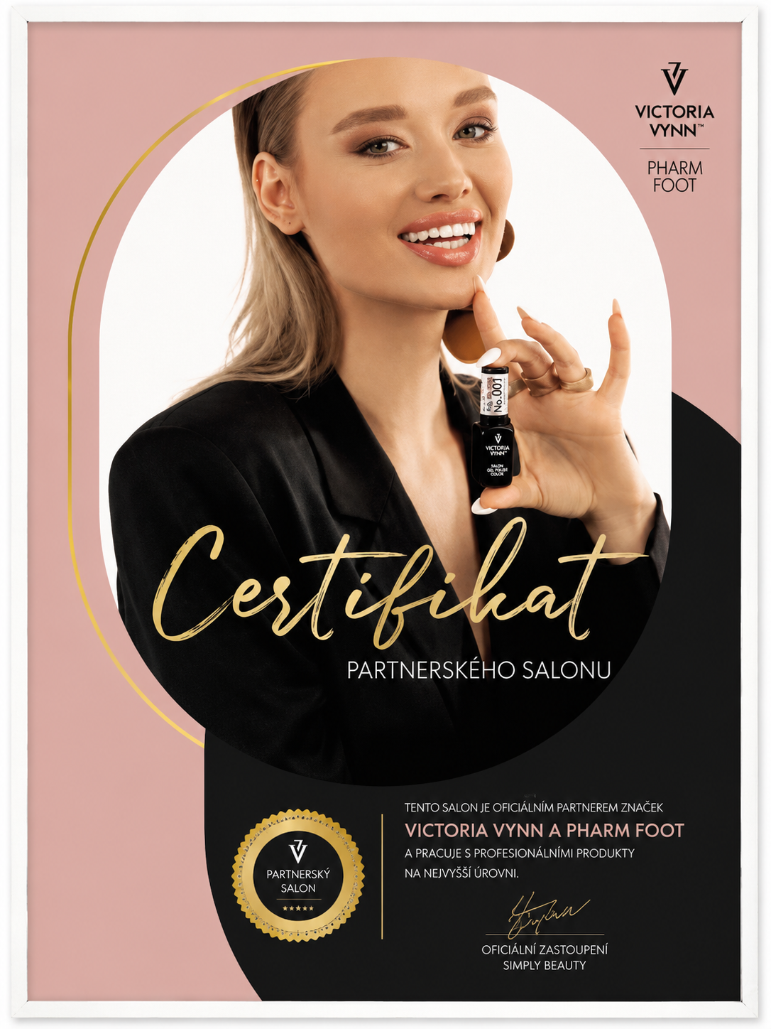 Ilustrační certifikát partnerského salonu Victoria Vynn a Pharm Foot
