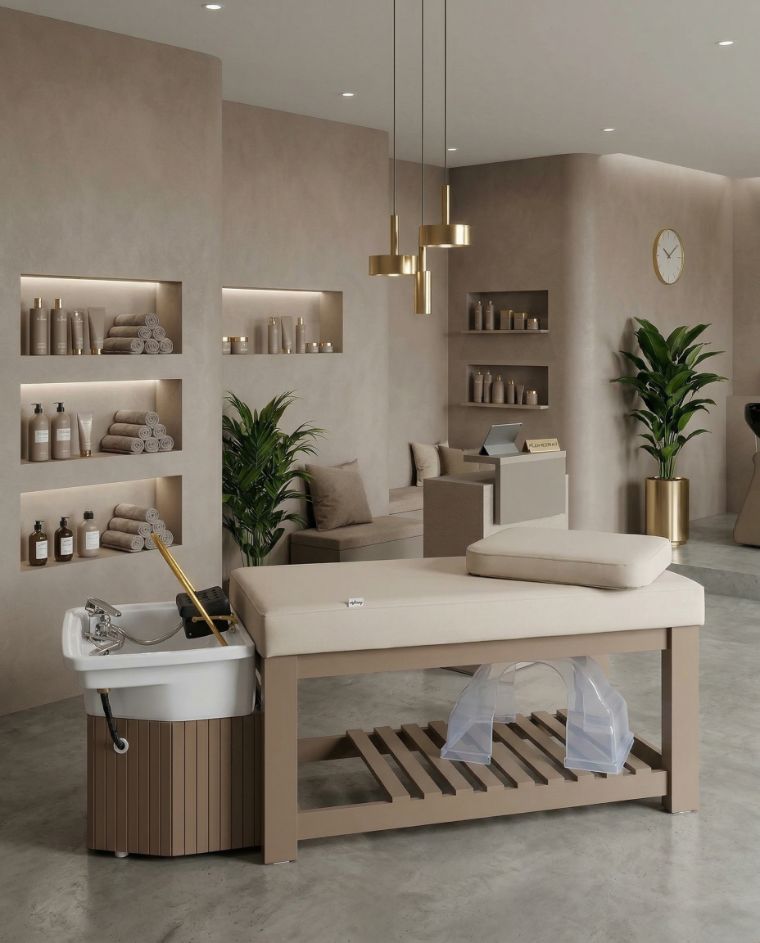 Vystavený mycí box Lumera a profesionální salonní vybavení