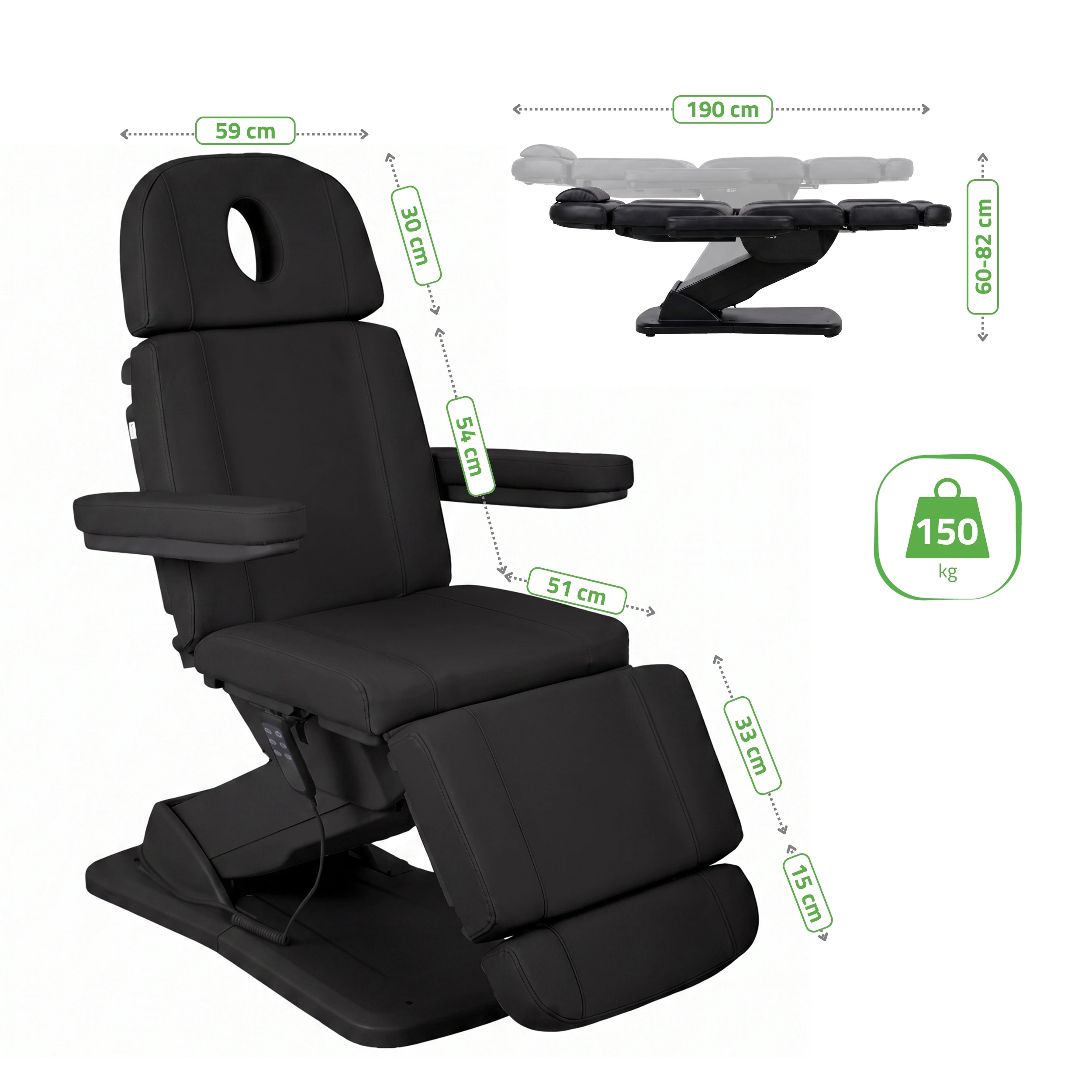 Polohování elektrického kosmetického lehátka Tavia Black