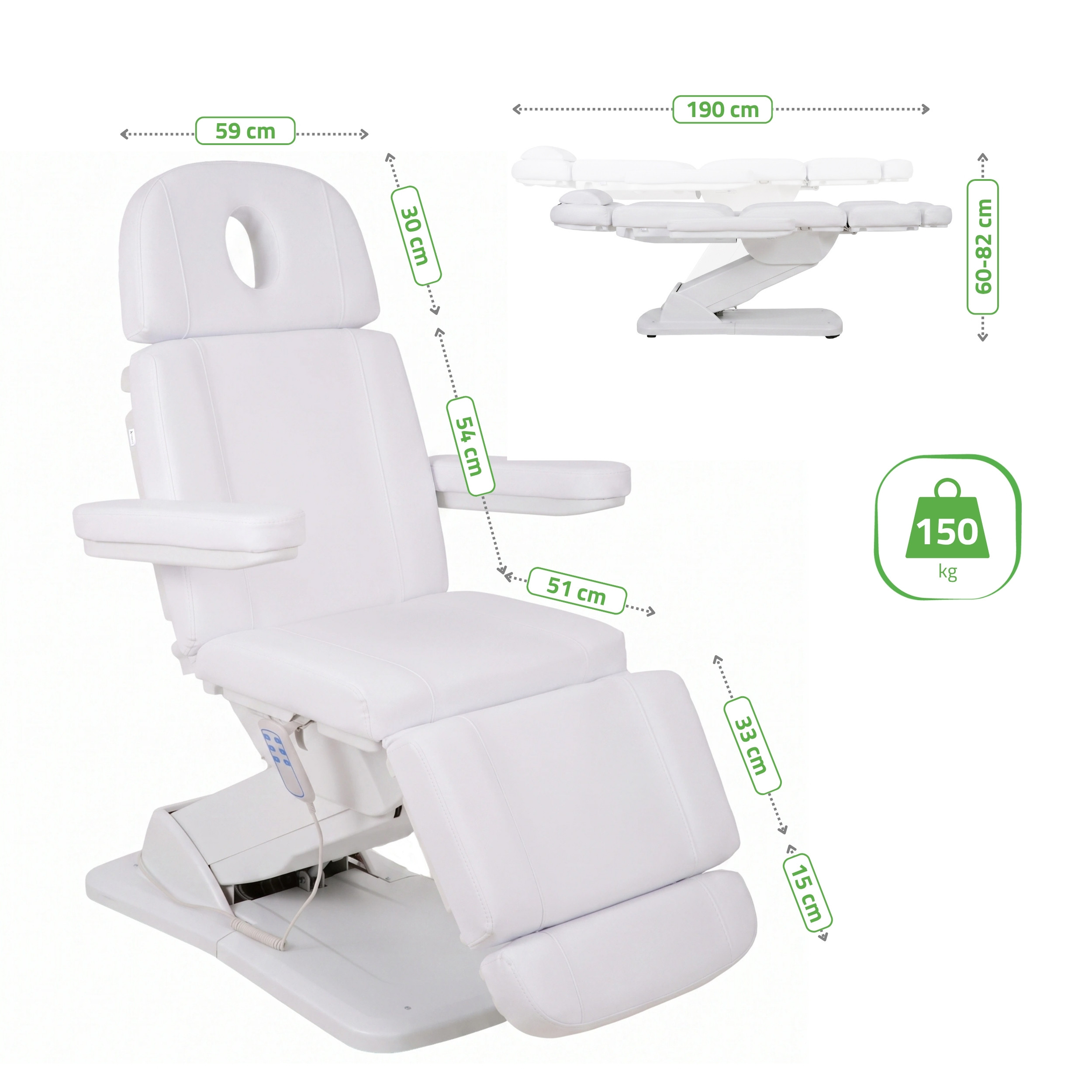 Polohování elektrického kosmetického lehátka Tavia White