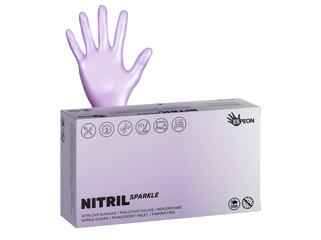 Nitrilové rukavice SPARKLE 100 ks, nepudrované, perleťově fialové, 4.3 g S