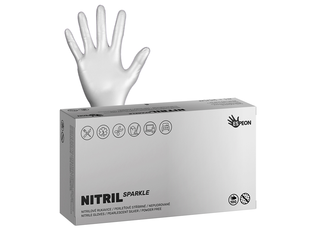 Nitrilové rukavice PEARL 100 ks, nepudrované, perleťově stříbrné, 4,6 g M