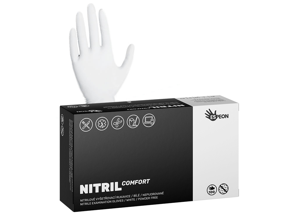 Nitrilové rukavice COMFORT 100 ks, nepudrované, bílé, 4.4 g M