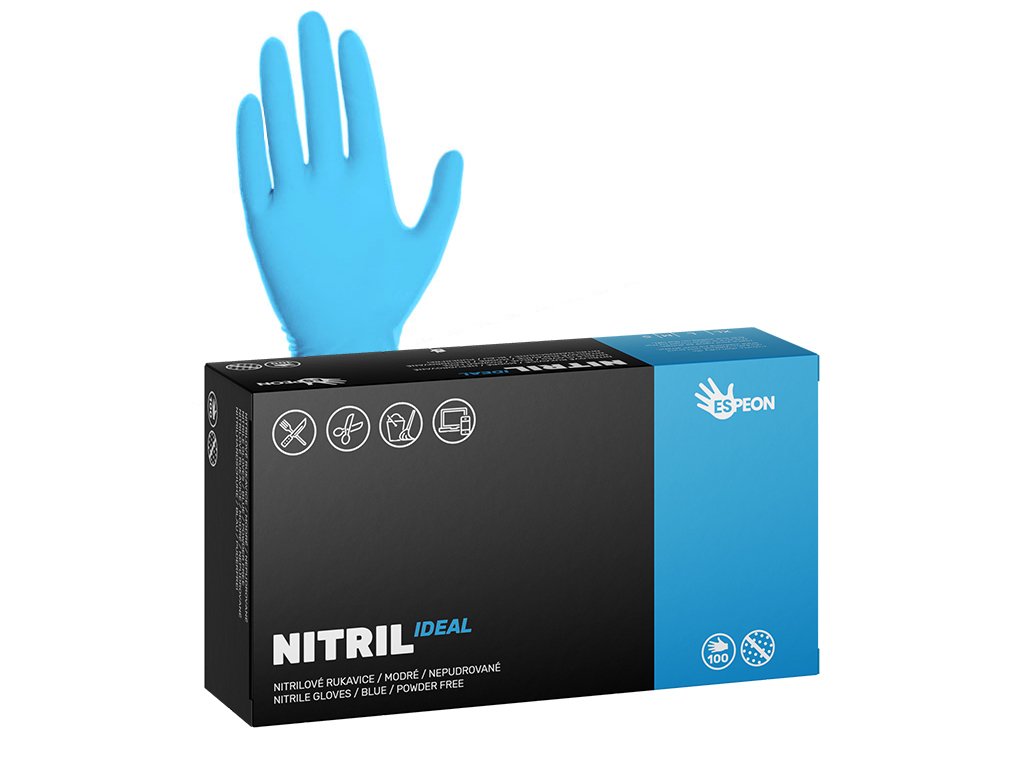 Nitrilové rukavice IDEAL 100 ks, nepudrované, modré, 4.4 g XL