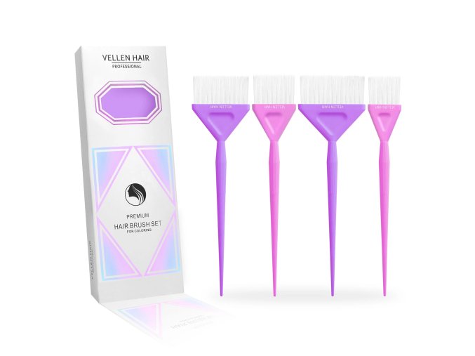 Vellen Hair Color Brush 4 pack Sada štětců na barveni fialovo růžové - Velkoobchod Mařík