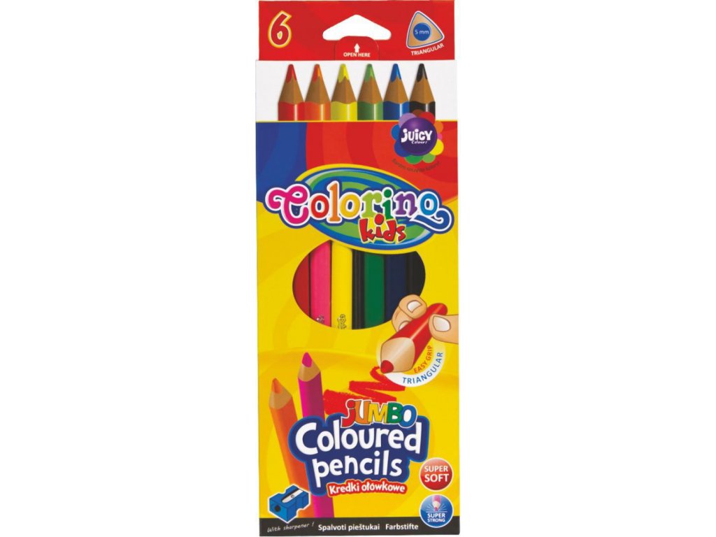 Colorino, trojhranné Jumbo pastelky, 6 barev