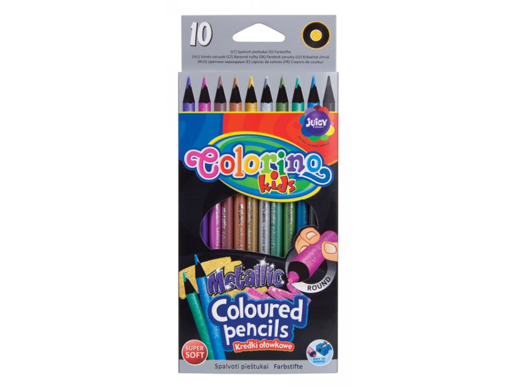 Colorino, kulaté metalické pastelky, 10 barev