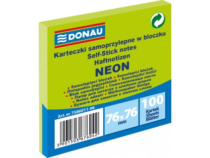 bloček s lepicí lištou NEON, 76x76mm (Barva neonově zelená)