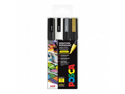 Posca PC-3M sada popisovačů Posca, 4 ks, 0,9-1,3 mm, černá, bílá, zlatá, stříbrná