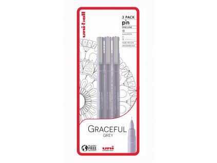 UNI PIN - Graceful Grey sada 3 ks linerů, sv. šedá (0,1 mm/0,5 mm/štětec)