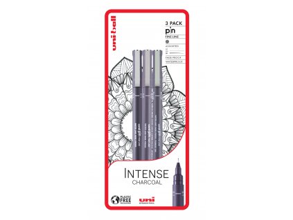 UNI PIN - Intense Charcoal sada 3 ks linerů, tm. šedá (0,1 mm/0,5 mm/štětec)