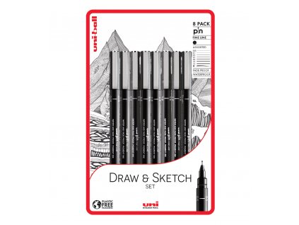 UNI PIN - Draw and Sketch sada 8 ks linerů, černá