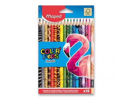 Pastelky Maped Color´Peps Animals, trojhranné, 18 barev