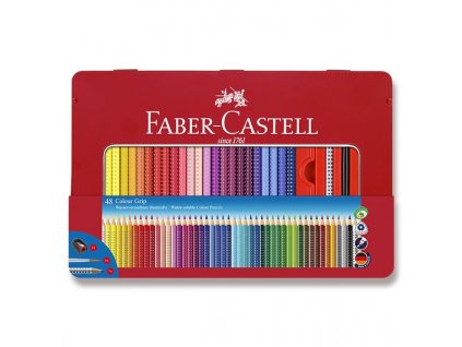 Pastelky Faber-Castell Grip 2001, trojhranné, plechová krabička, 48 barev