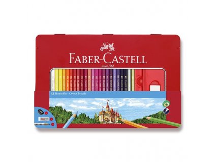 Pastelky Faber-Castell, šestihranné v plechové krabičce, 48 barev + příslušenství