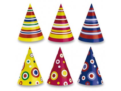 Papírové barevné kloboučky se vzorem mix motivů