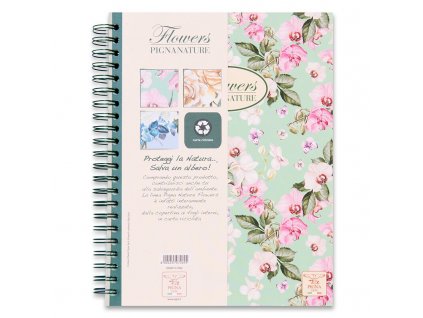 Kroužkový blok Pigna Nature Flowers A4, čtverečkovaný, 135 listů, mix motivů