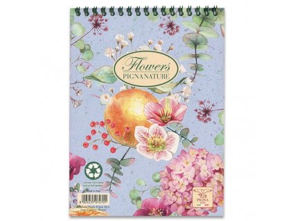 Kroužkový blok Pigna Nature Flowers A5, čtverečkovaný, 50 listů, mix motivů