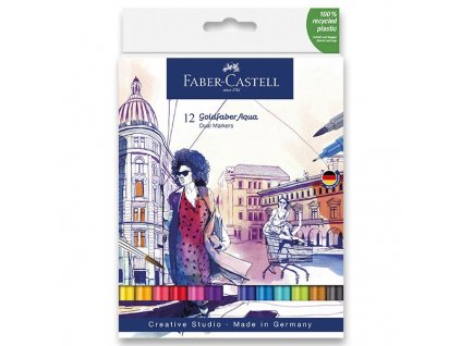 Akvarelový popisovač Faber-Castell Goldfaber Aqua Dual Marker sada, 12 barev