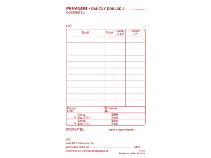 Baloušek paragon daňový doklad blok - 80 x 150 mm / nečíslovaný / 50 listů / NCR / PT010, samopropisující