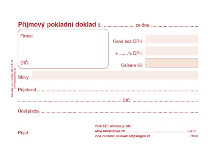 Příjmový pokladní doklad Baloušek A6 / nečíslovaný / 50 listů / NCR / PT020, samopropisující