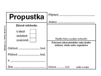 Propustka Baloušek A7 / 50 listů / ET077, nepropisující