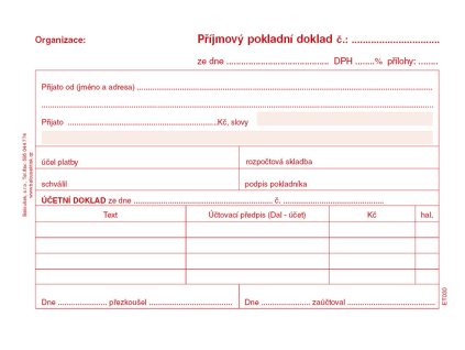 Příjmový pokladní doklad i pro podvojné účetnictví Baloušek A6 / nečíslovaný / 50 listů / ET030, nepropisující