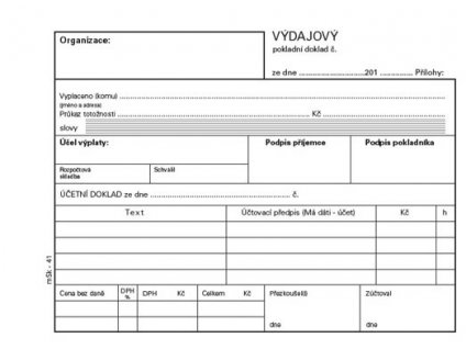 MSK 41 výdajový pokladní doklad nečíslovaný 100 listů NCR A6, samopropisující