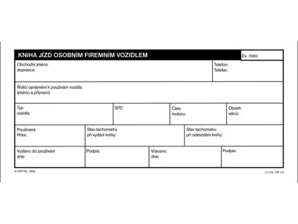 Optys 1171 kniha jízd osobního firemního vozidla 32 listů 1/3 A4, nepropisující