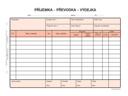 Optys 1087 příjemka - převodka - výdejka 100 listů NCR A5, samopropisující