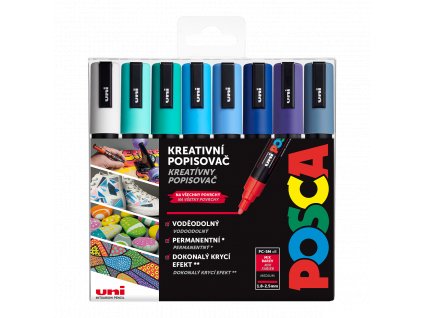 Posca sada popisovačů PC-5M, OCEAN, 1,8 - 2,5 mm, mix mořských tónů (8 ks)