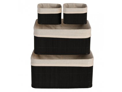 EXCELLENT Úložné košíky sada 4 ks bambus / textil černá