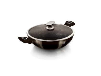 BERLINGERHAUS Wok pánev s poklicí s mramorovým povrchem 30 cm Shiny Black Edition