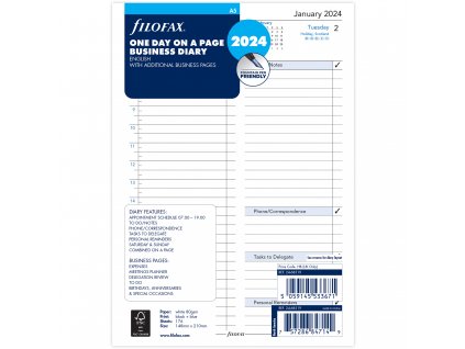 Filofax, Kalendář 2024 A5, den / 1 str, business, aj