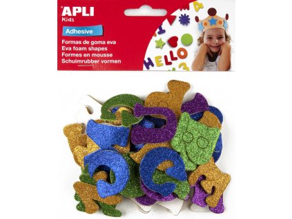 APLI pěnovka tvary - abeceda se třpytkami, samolepicí, mix velikostí a barev