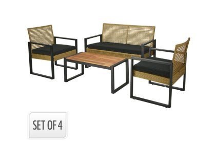 PROGARDEN Sada kovového zahradního nábytku 4 ks polyratan, akát KO-VN3000210