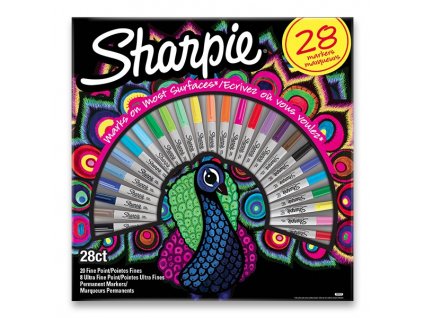 Permanentní popisovač Sharpie Fine + Ultra Fine Peacock sada 28 barev