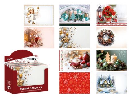 Dopisní vánoční obálka C6 - mix motivů / 100ks