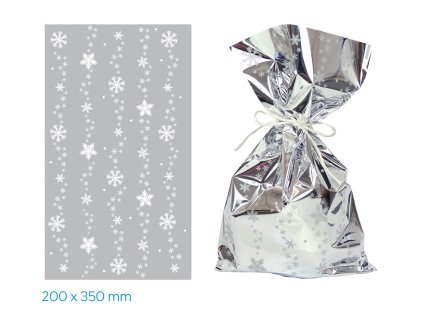 Vánoční celofánový sáček - stříbrné vločky / 20 x 35 cm