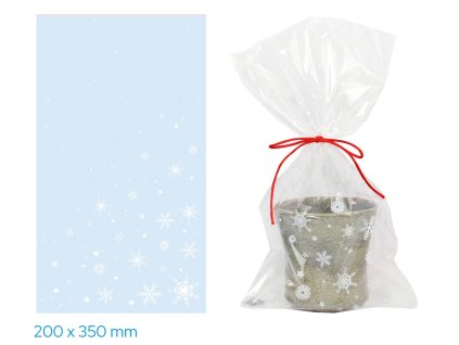 Vánoční celofánový sáček - transparentní vločky a hvězdičky / 20 x 35 cm