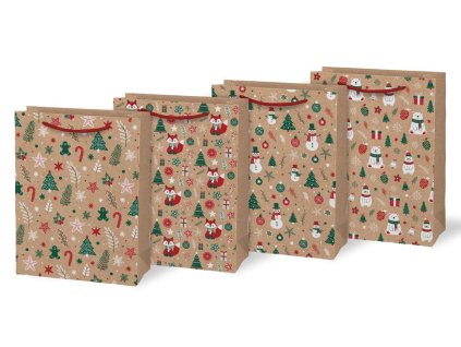 Vánoční dárková taška KRAFT M - mix motivů / 19 x 25 cm