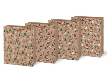Vánoční dárková taška KRAFT L - mix motivů / 26 x 32 cm
