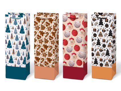 Vánoční taška na lahev - KRAFT mix / 12 x 36 x 10 cm